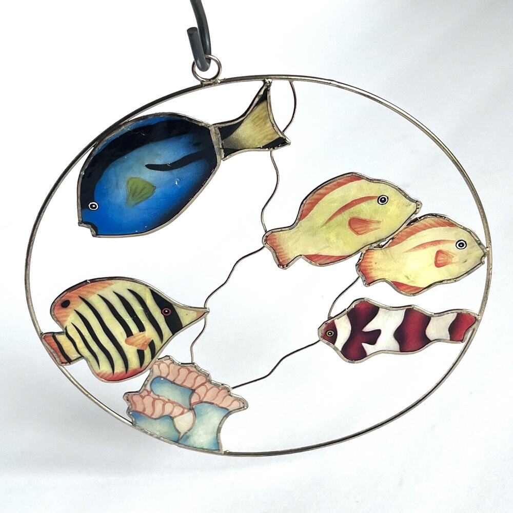 Vintage Capiz Shell Tropical Fish Sun Catcher Angelfish Clownfish Blue Tang Nemo